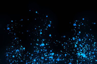 Black background with drops, dots, blots, megumi and dust. Of blue color.