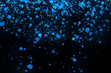 Black background with drops, dots, blots, megumi and dust. Of blue color.