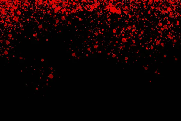 Black background with drops, dots, blots, megumi and dust. Red.