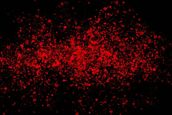 Black background with drops, dots, blots, megumi and dust. Red.