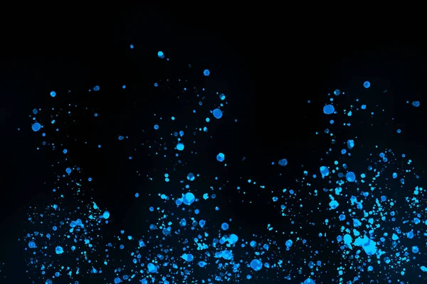 Black background with drops, dots, blots, megumi and dust. Of blue color.