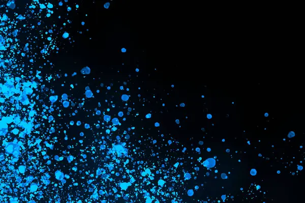 Black background with drops, dots, blots, megumi and dust. Of blue color.