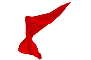 Flying piece of coloured cloth on white background, Red silk flying on white background
