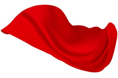 Flying piece of coloured cloth on white background, Red silk flying on white background