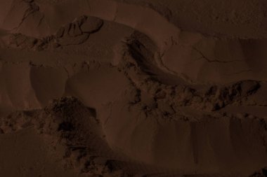 Kil, kum, toprak dokusu. Kahverengi. Geçmişi. Çatlak, çatlak, dalga, dağ, çember, oyuk. girintilenmiş