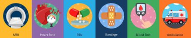 MRI, kalp atış hızı, haplar gibi 6 farklı ikon seti