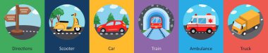 Yönler, scooter ve araba olarak 6 tane karışık simge