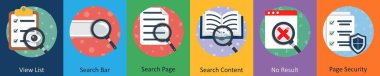 Görünüm listesi, arama çubuğu, arama pag 'ı olarak 6 simge kümesi