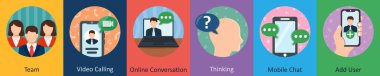 Takım olarak 6 karışık simge, video çağrısı, çevrimiçi konuşma