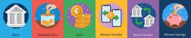 Banka, bağış kutusu ve avro olarak 6 adet karışık simge