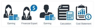 Kazanç, finans uzmanı ve hesaplama olarak 5 iş simgesi