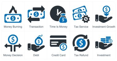 Para harcamak, işlem, zaman para gibi 10 iş ikonu.