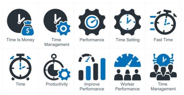Zaman para, zaman yönetimi ve performans olarak 10 iş simgesi