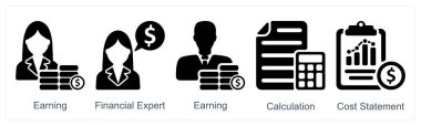 Kazanç, finans uzmanı ve hesaplama olarak 5 iş simgesi