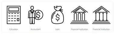 Hesap makinesi, muhasebeci ve kredi olarak 5 iş simgesi