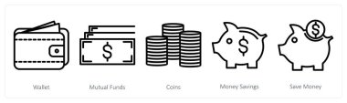 Cüzdan, yatırım fonu, madeni para olarak 5 iş simgesi