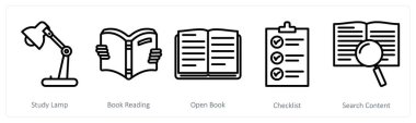 Çalışma lambası, kitap okuma, açık kitap olarak 5 eğitim ikonu