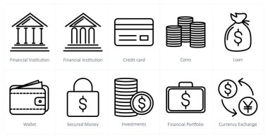 Finans kurumu, kredi kartı, madeni para olarak 10 iş simgesi