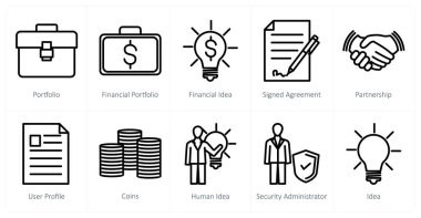 Portföy, finansal portföy, finansal fikir olarak 10 iş simgesi