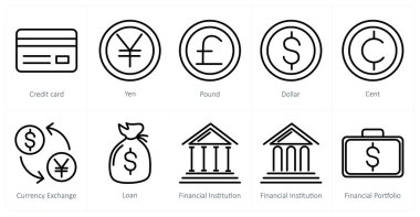 Kredi kartı, yen, pound olarak 10 iş simgesi