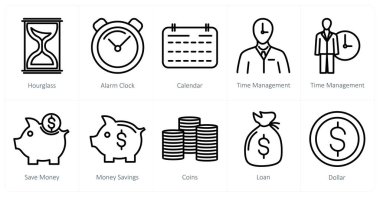 Kum saati, çalar saat, takvim olarak 10 iş simgesi