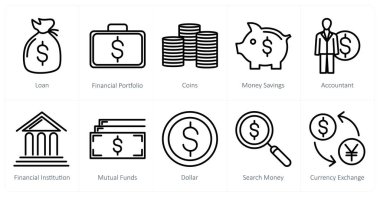 Kredi, mali portföy ve sikke olarak 10 iş simgesi
