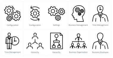 Yapılandırma, ayarlar, işletme yönetimi olarak 10 iş simgesinden oluşan bir set