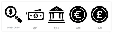 Arama parası, nakit, banka olarak 5 iş simgesi