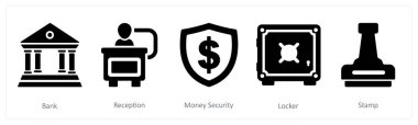 Banka, resepsiyon ve para güvenliği olarak 5 iş simgesi