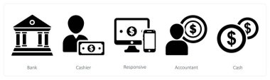 Banka, kasiyer ve ilgili olarak 5 iş simgesi.