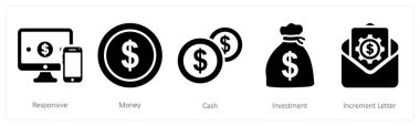 Yanıt olarak 5 iş simgesi, para, nakit