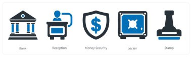 Banka, resepsiyon ve para güvenliği olarak 5 iş simgesi