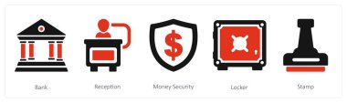 Banka, resepsiyon ve para güvenliği olarak 5 iş simgesi