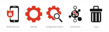 Gezici güvenlik, ayarlar, yapılandırma araması olarak 5 iş simgesi