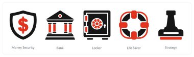Para güvenliği, banka, dolap olarak 5 iş simgesi