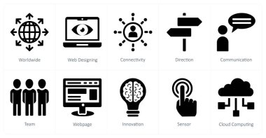 Dünya çapında 10 seo ve dijital pazarlama simgesi, web tasarımı, yön