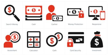 Arama parası, nakit ve kasiyer olarak 10 iş simgesi