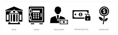 Banka, dolap ve muhasebeci olarak 5 farklı ikon.