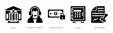 Banka, müşteri desteği ve para güvenliği olarak 5 adet karışık simge