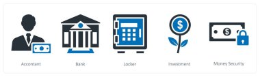 Muhasebeci, banka, dolap gibi 5 farklı ikon.