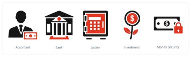 Muhasebeci, banka, dolap gibi 5 farklı ikon.