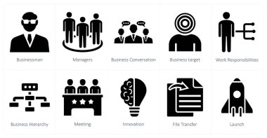 İş adamı, yönetici ve iş konuşması olarak 10 farklı ikon seti