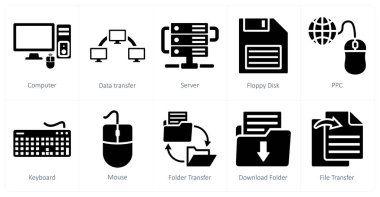 Bilgisayar, veri transferi ve sunucu olarak 10 karışık simge kümesi