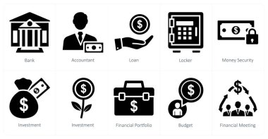Banka, muhasebeci ve kredi olarak 10 farklı ikon seti
