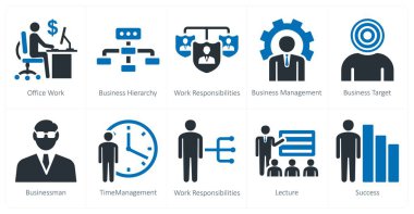 Ofis işleri, iş hiyerarşisi, iş sorumlulukları olarak 10 farklı simge
