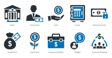 Banka, muhasebeci ve kredi olarak 10 farklı ikon seti