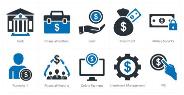 Banka, mali portföy ve kredi olarak 10 adet karışık simge