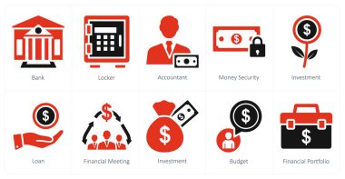 Banka, dolap ve muhasebeci olarak 10 farklı ikon.