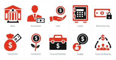 Banka, muhasebeci ve kredi olarak 10 farklı ikon seti