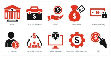 Banka, mali portföy ve kredi olarak 10 adet karışık simge